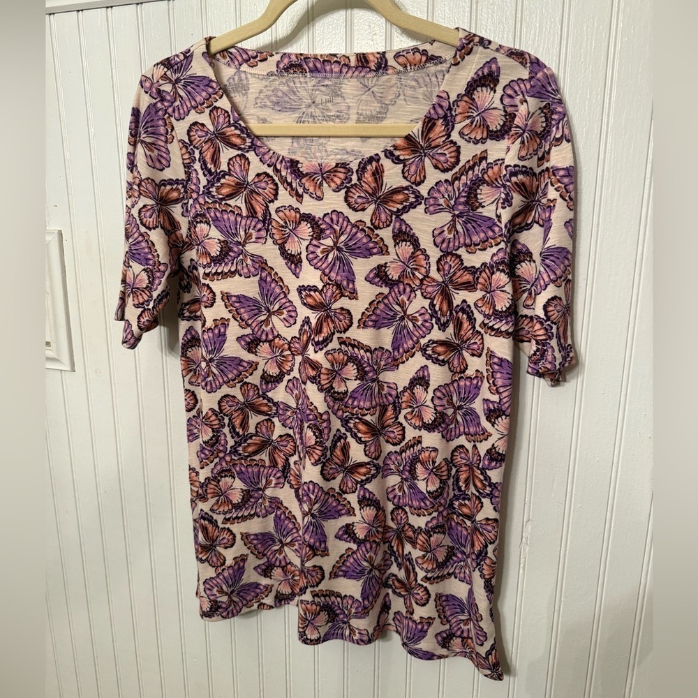 J. Jill Pima Slub Scoop Neck Cotton Butterfly Side Slit Small Tee